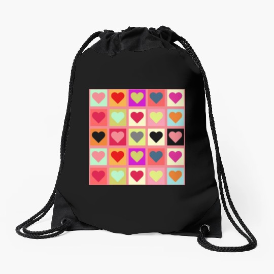 Colorful Retro Vintage Checkered Heart Y2K Pattern Drawstring Bags