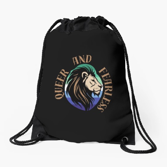 LGBTQ Queer and Fearless, Lion with Gay Flag Drawstring Bags