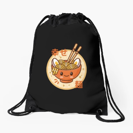 Kawaii Ramen Noodle Bowl Orange Drawstring Bags