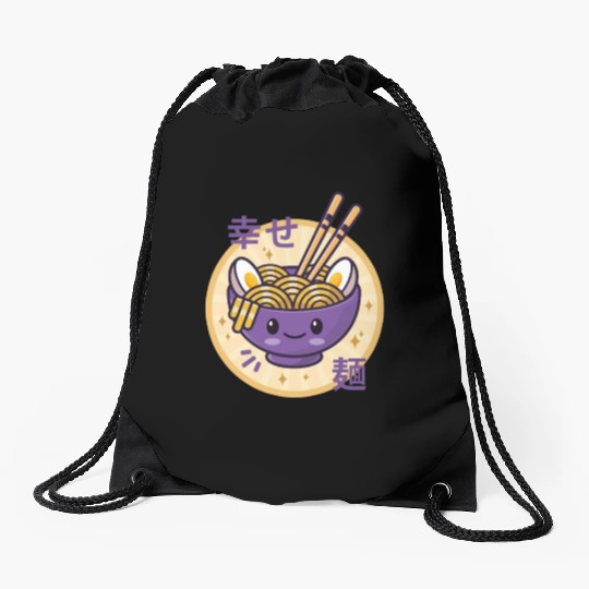 Kawaii Ramen Noodle Bowl Purple Drawstring Bags