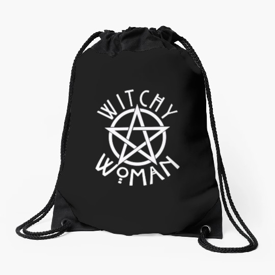 WITCHY WOMAN WITH STAR AND CIRCLE green Drawstring Bags