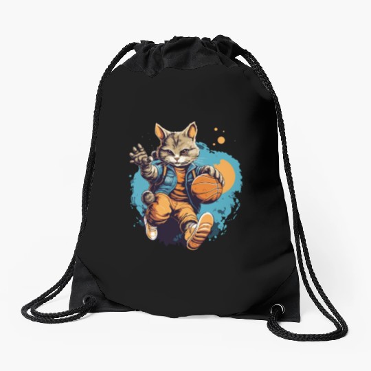 Basketball Cat Basketball Player I Love Basketball Drawstring Bags