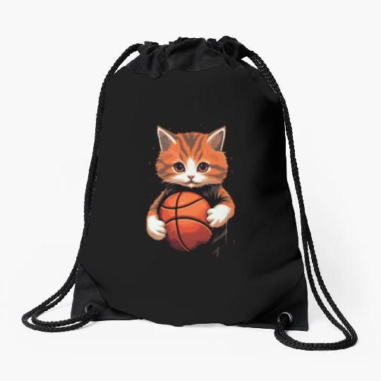 Basketball Cat Basketball Player I Love Basketball Drawstring Bags