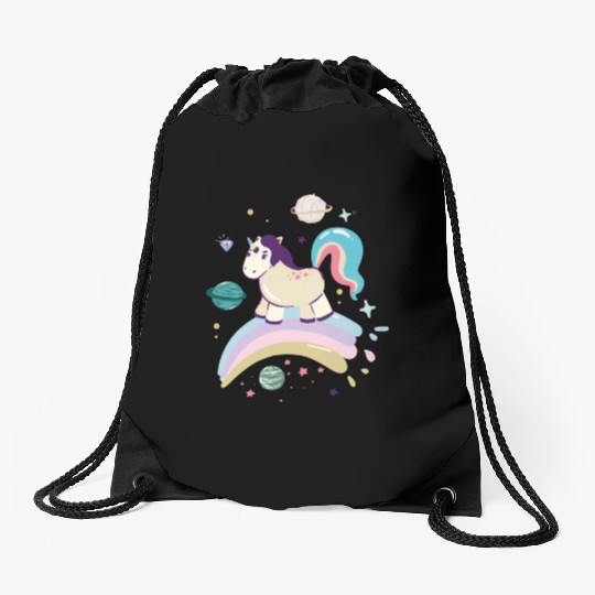 Unicorn rainbow Drawstring Bags