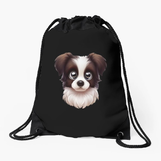 Playful Border Collie Portrait Drawstring Bags