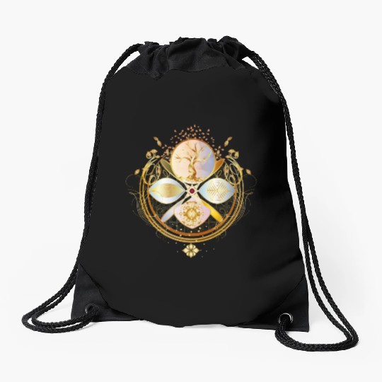 magic amulet, golden tree of life symbol Drawstring Bags