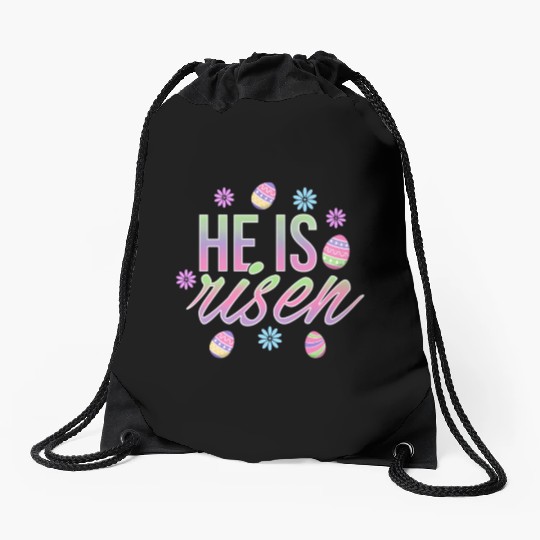 He Is Risen Easter Christian Message Easter Eggs Drawstring Bags
