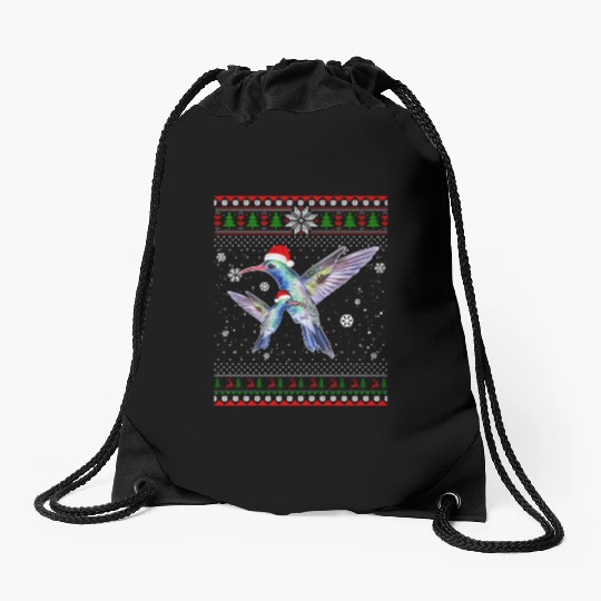 Hummingbird Farm Santa In Snow Ugly Drawstring Bags