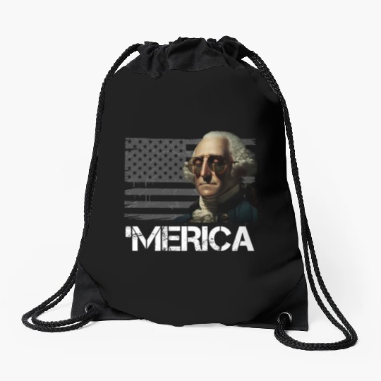 Merica George Washington Independence Day USA Drawstring Bags