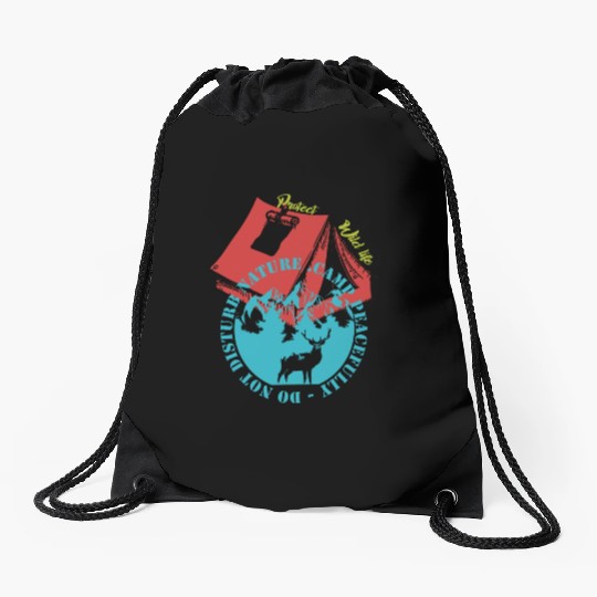 Camp Peacefully Do Not Disturb Nature Drawstring Bags