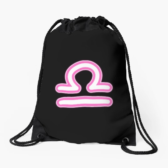 Libra Zodiac Sign Neon Pink Drawstring Bags