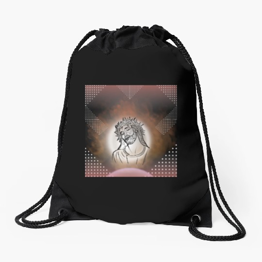 Sacred Jesus with Crown of Thorns Illustration Drawstring Bags