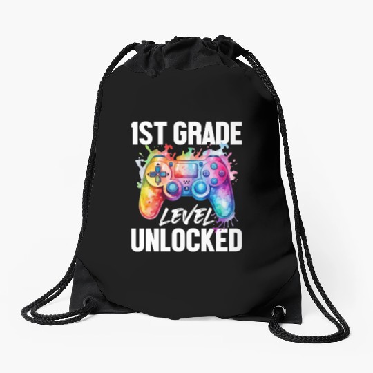 1ST Grade Level Unlocked Back to School Video Game Drawstring Bags
