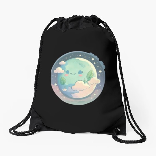 Earth Happy Cute Space Science Planet Environment Drawstring Bags