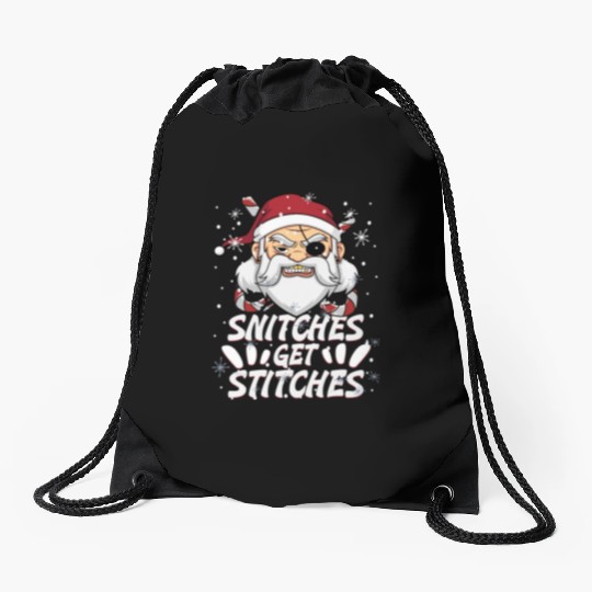 Snitches Get Stitches Santa Hat Funny Santa Pirate Drawstring Bags