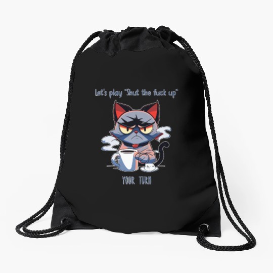 Grumpy cat shut up Drawstring Bags