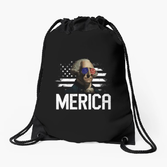 Merica George Washington Independence Day Drawstring Bags