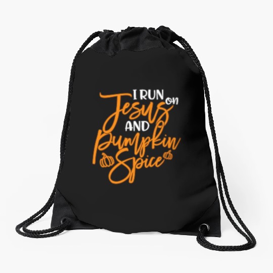 Running I Run On Jesus And Pumpkin Spice Drawstring Bags