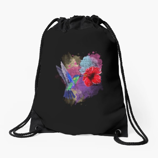 Pretty Bird Animal Hibiscus Flower Hummingbird Drawstring Bags