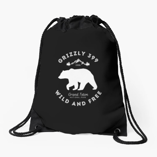 Grizzly 399 Wild Free Grand Teton National Park Drawstring Bags