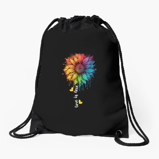 Rainbow Sunflower LGBT Pride Lesbian Gay Lover Pun Drawstring Bags