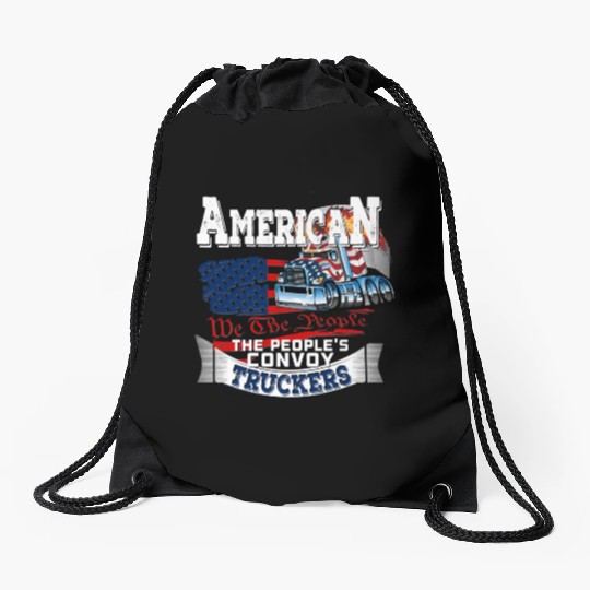The People'S Convoy 2022 Usa Truck Driver Freedom Drawstring Bags