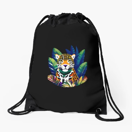 Jaguar in the Tropics Drawstring Bags