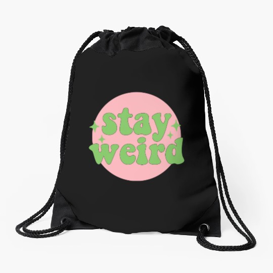 Stay weird 80s yellow stars Drawstring Bags
