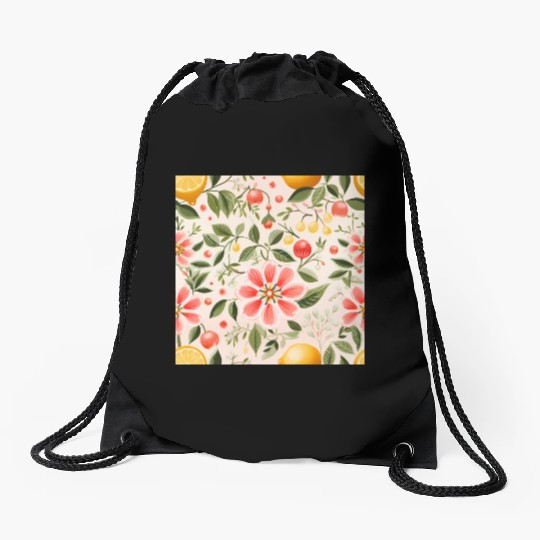 Lemon Pink Floral Detailed Summer Collection 03 Drawstring Bags