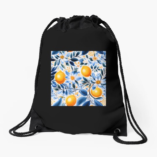 Yellow Lemon Floral Detailed Summer Collection 01 Drawstring Bags