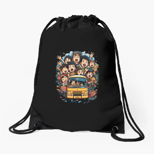 Back to School Pre-K Kindergarten School Bus Drawstring Bags