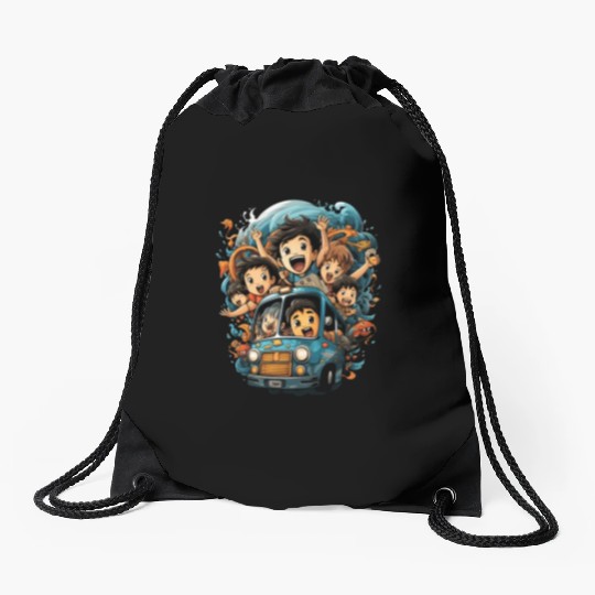 Back to School Pre-K Kindergarten School Bus Drawstring Bags
