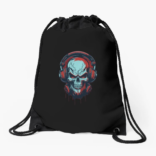 angry skull Drawstring Bags