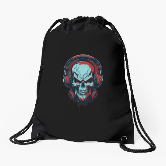angry skull Drawstring Bags