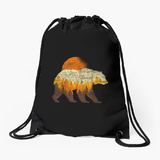 Full Moon Trees Wildlife Forest Bear Lover Drawstring Bags