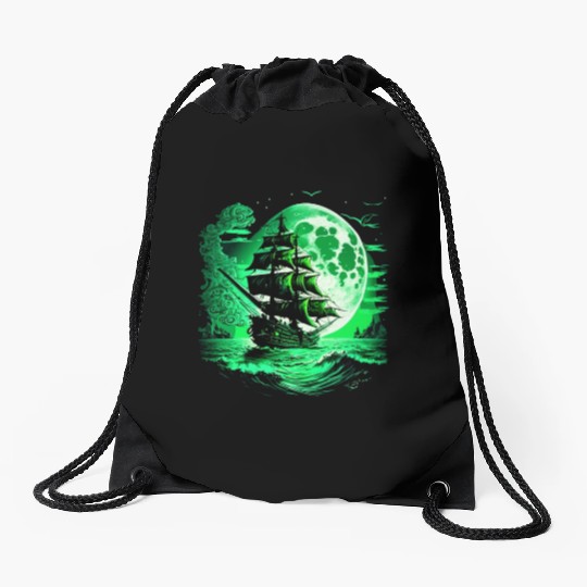 Historical Sailing Ship At Full Moon. Drawstring Bags