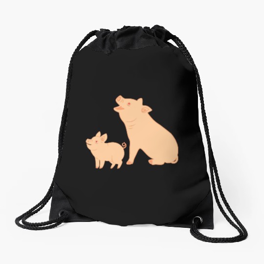 Mother pig with piglet Drawstring Bags