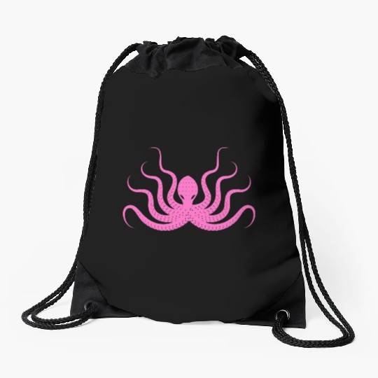 Menace Octopus Neon Pink Drawstring Bags