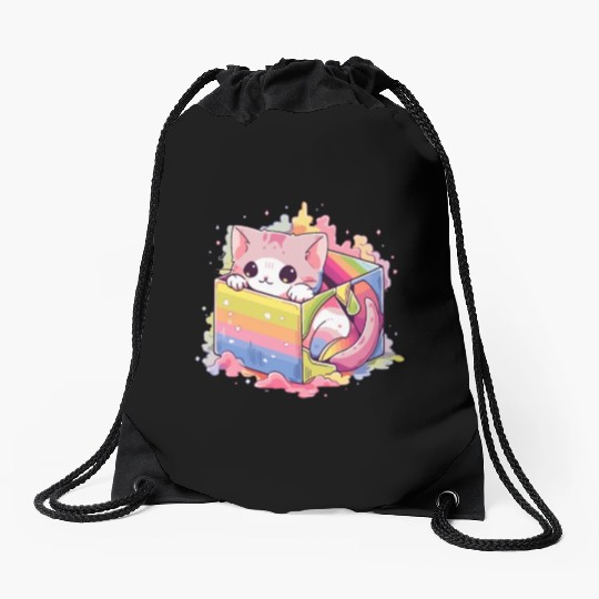 Cute Kitty Rainbow Pride LGBT Transgender Cat Pun Drawstring Bags