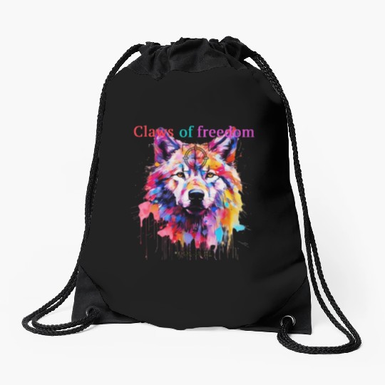 Lone Wolf in Multicolor Drawstring Bags