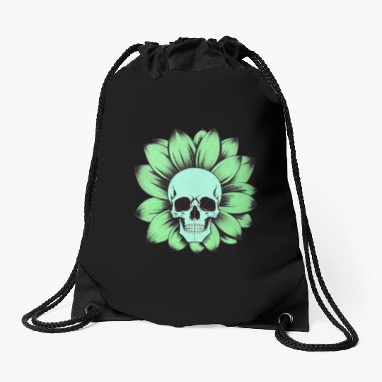 Green Toxic Sunflower Skull Vintage Style Drawstring Bags