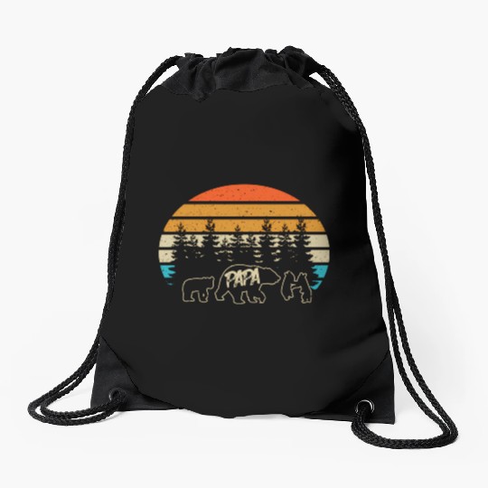 Papa Bear With Three Bear Cubs Drawstring Bags