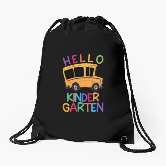 hello kindergarten Drawstring Bags print template school bus