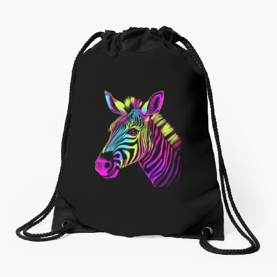 Zebra Neon Colors Portrait Drawstring Bags