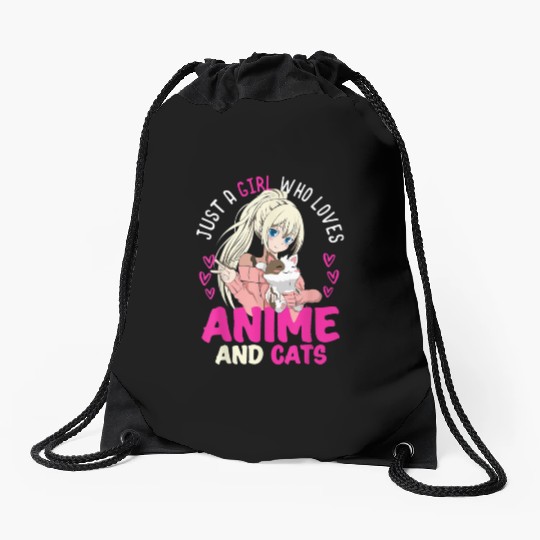 Anime Otaku Cats Japanese Anime Girl Kawaii Cat Drawstring Bags