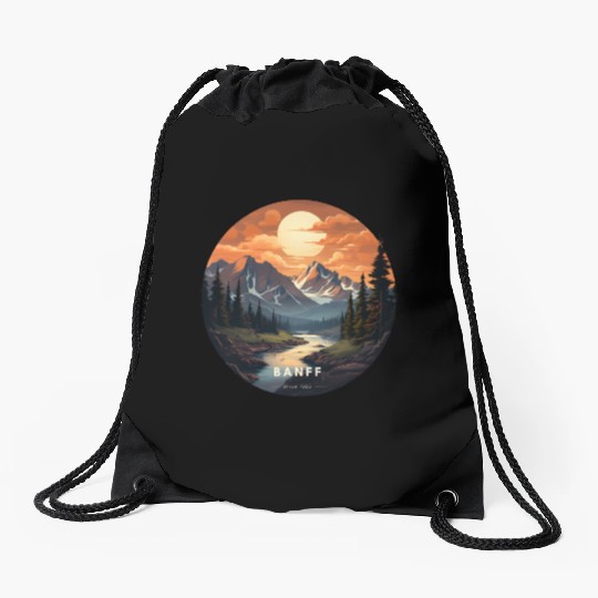 Banff sunset Drawstring Bags