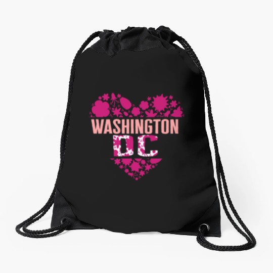 Washington DC Drawstring Bags, Cherry Blossom Heart Floral