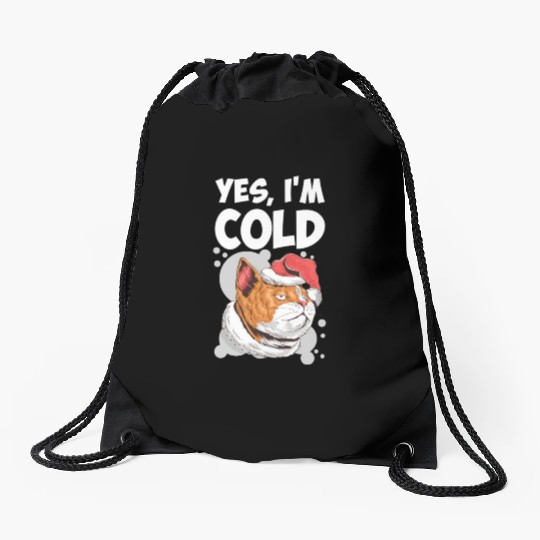 Yes I m Cold Lazy Cat Face Cozy Chilly Days Drawstring Bags
