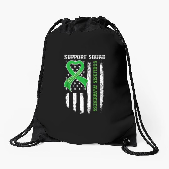 Usa Flag Support Squad Scoliosis Awareness Drawstring Bags