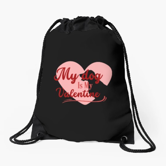 My Dog Is My Valentine girl green Drawstring Bags